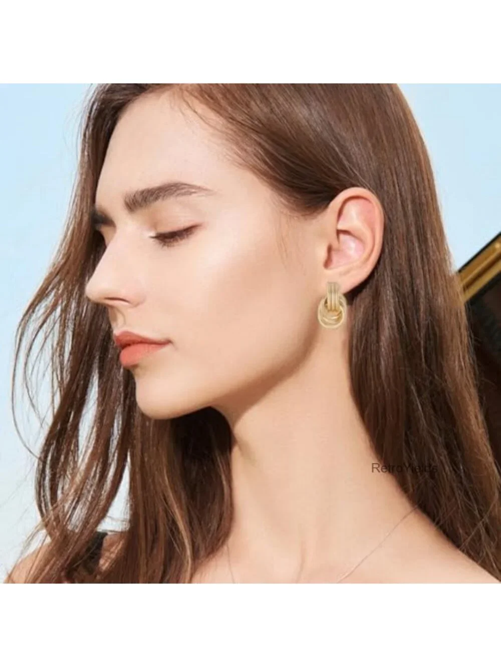 Chunky Gold Knot Geometric Drop Dangle Statement Earrings Hypoallergenic